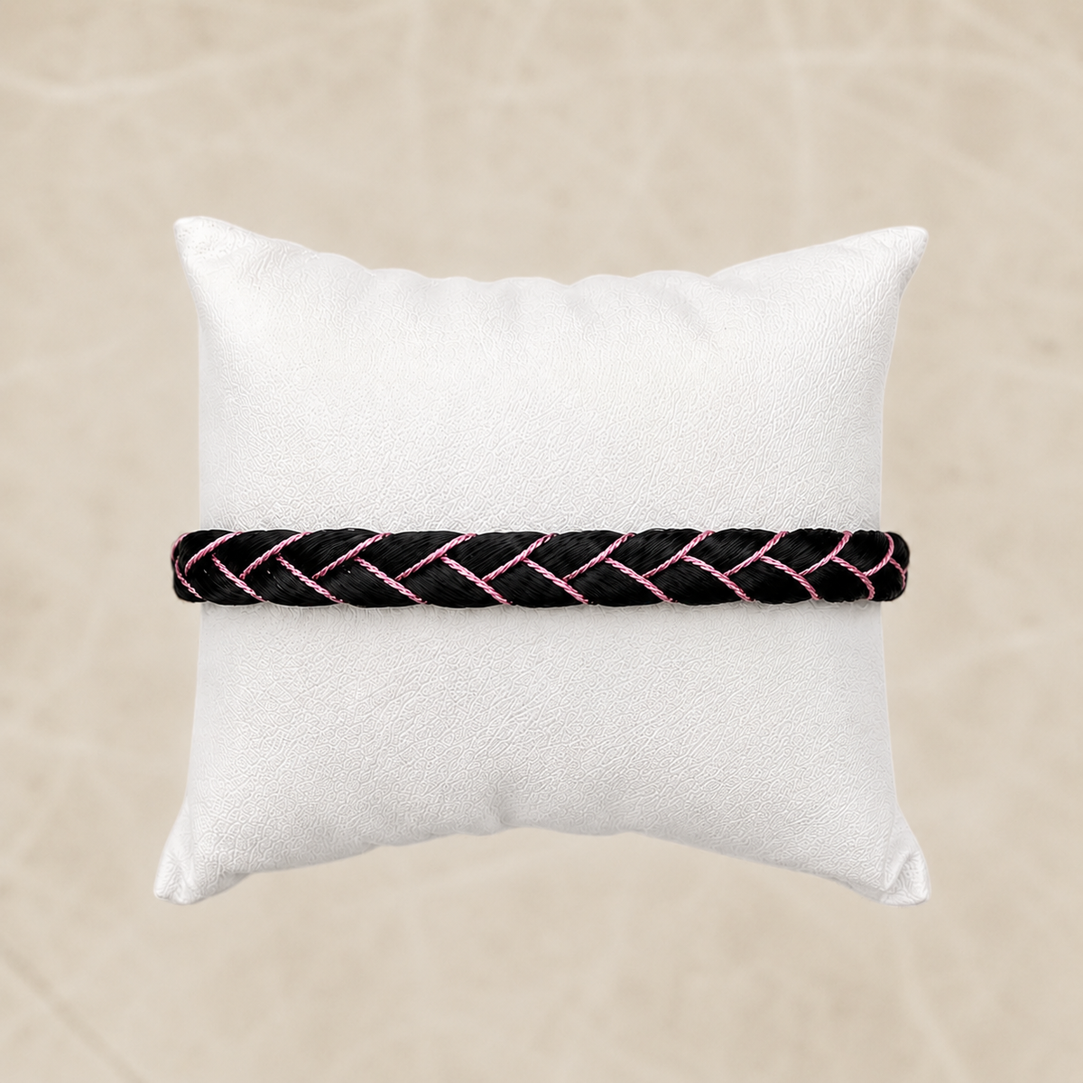 Bracelet ULYSSE - crins noir & fil rose satiné