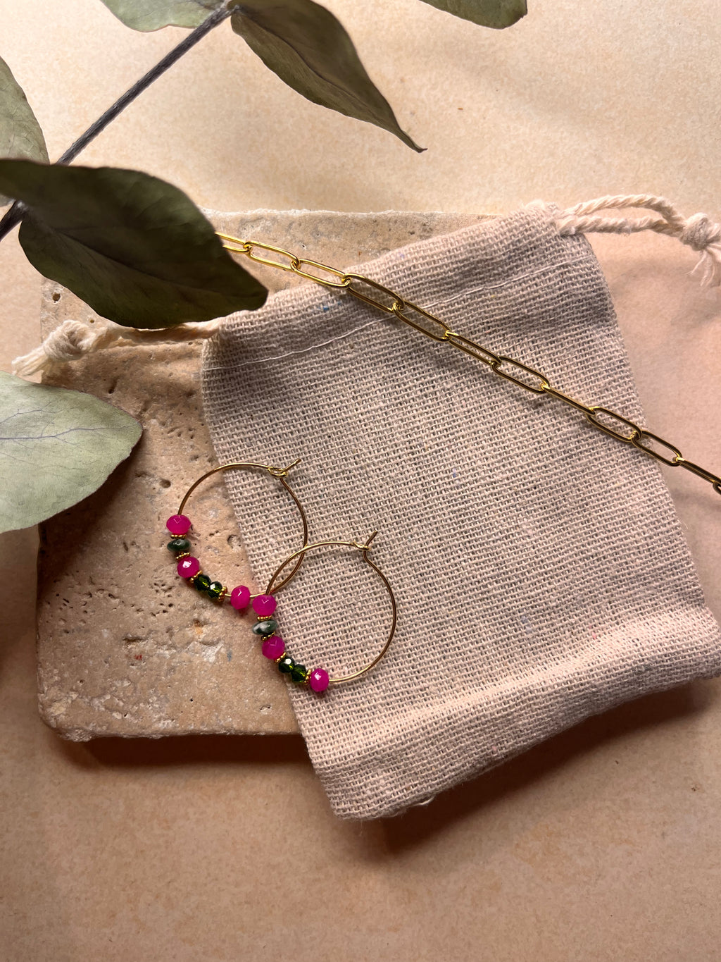 Boucles d'oreilles Fanou - Rose & Malachite