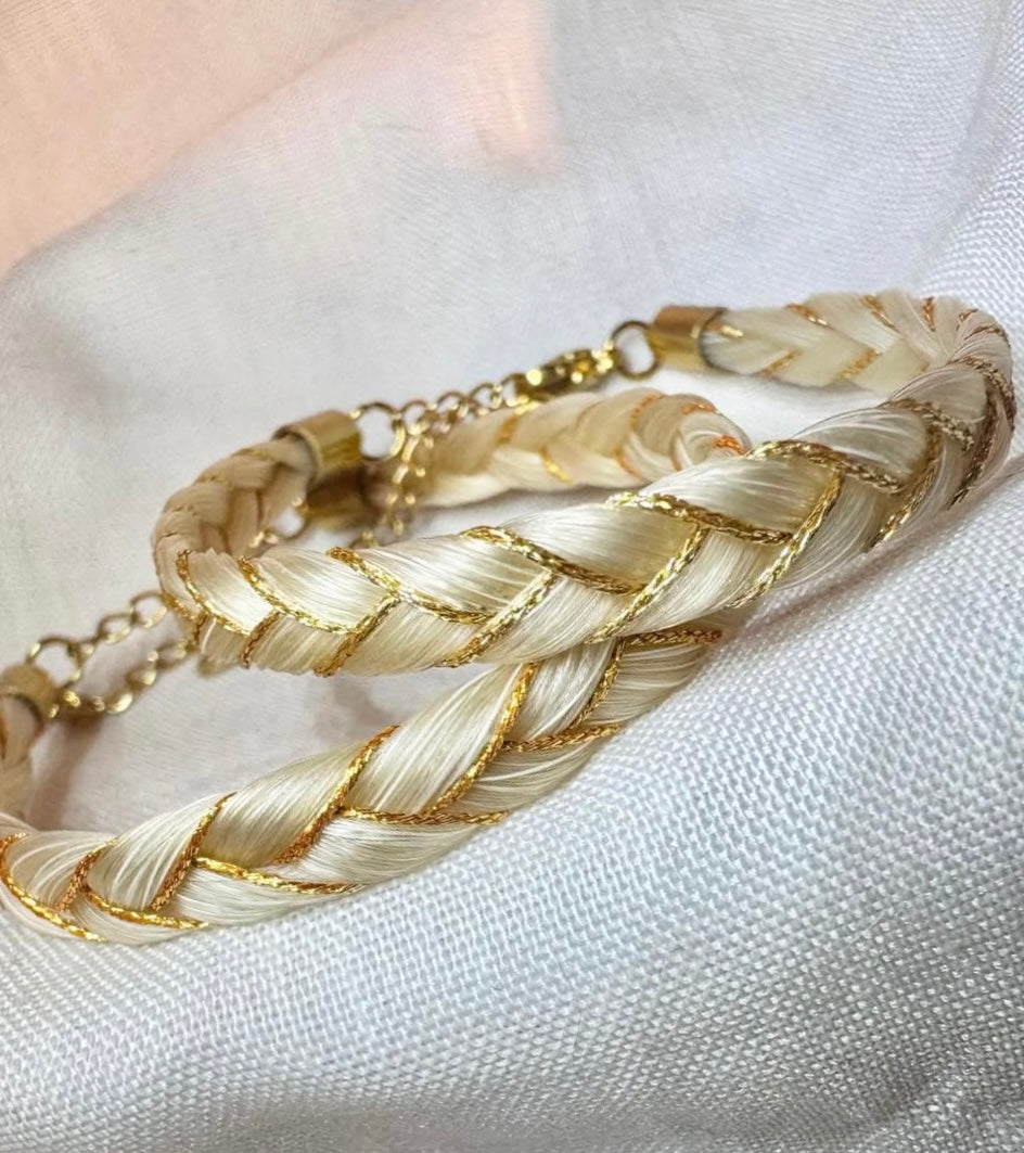 Bracelet IBIZA - crins blanc & fil doré