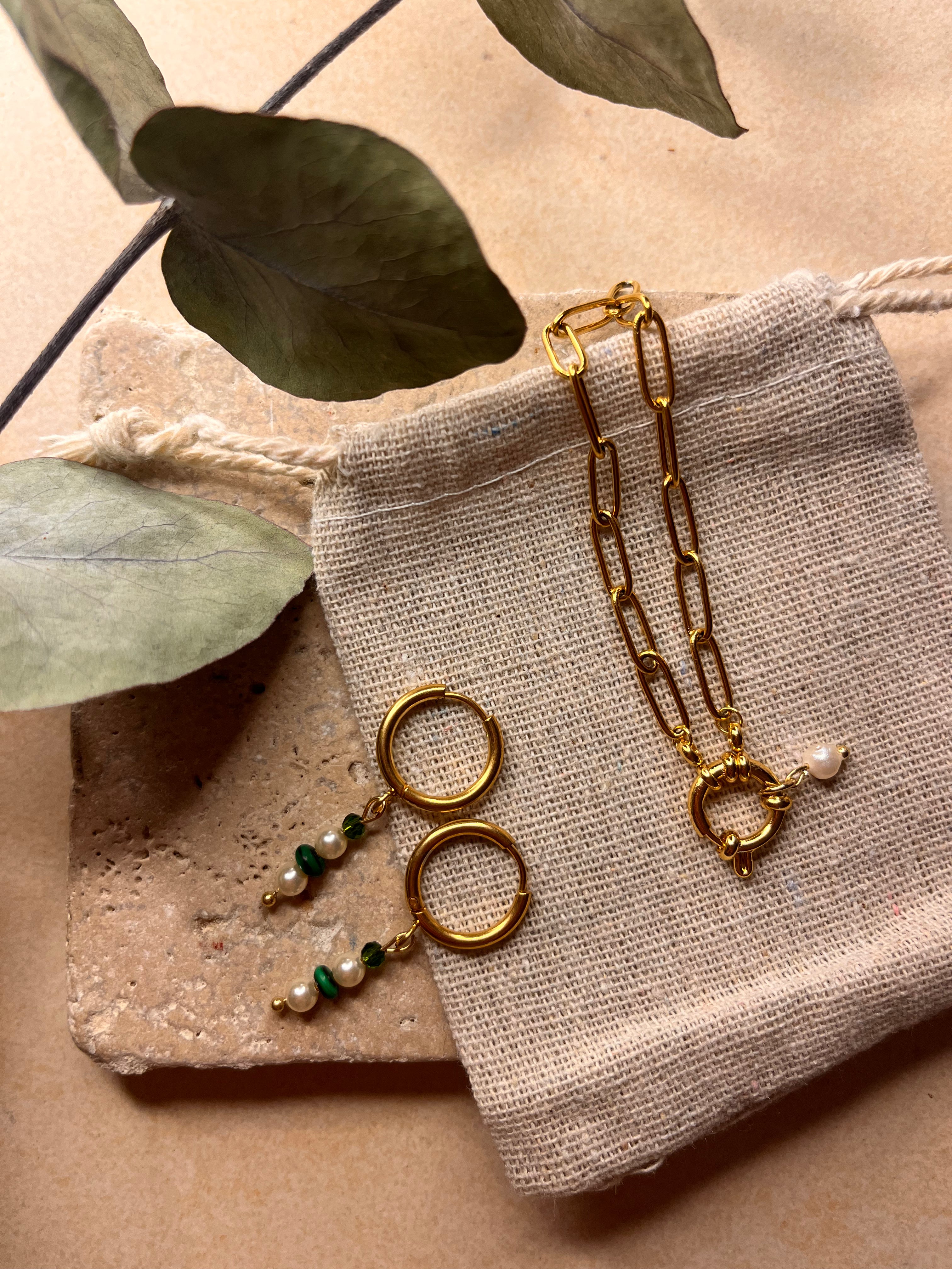 Boucles d'oreilles Mareeba - Malachite