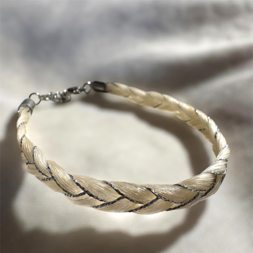 Bracelet ULTIMA - crins blanc & fil argenté