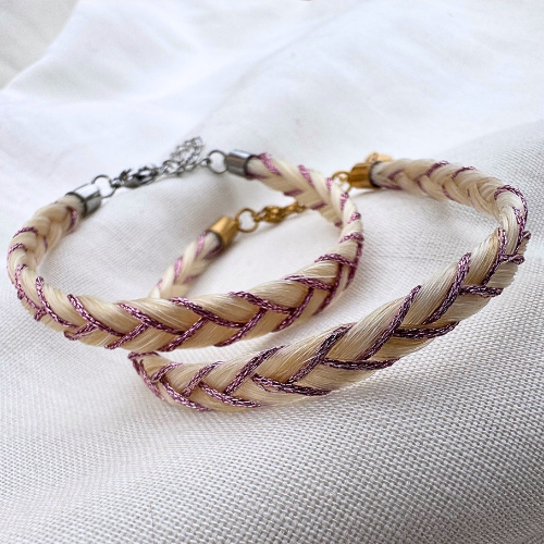 Bracelet ODYSSÉE - crins blanc & fil rose satiné